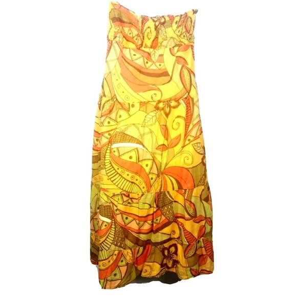 Earthy Summer Cool Strapless Dress Size 10 Boho Tropical Beach Wear Flowy Orange - Picture 3 of 5
